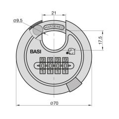 Candado de disco de combinación RVS 610Z, 9,5 mm